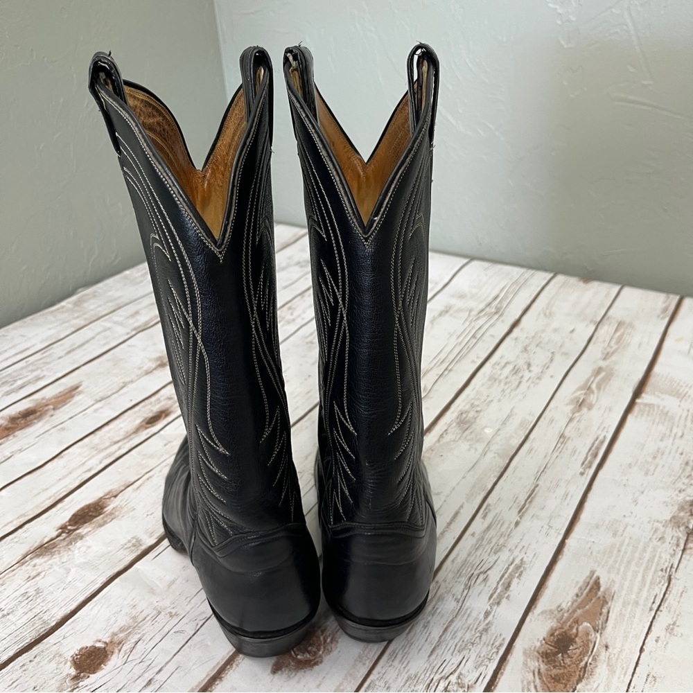 Tony Lama Black Western Cowboy Boots Size 8? Leather vintage black label El Paso - Picture 12 of 15